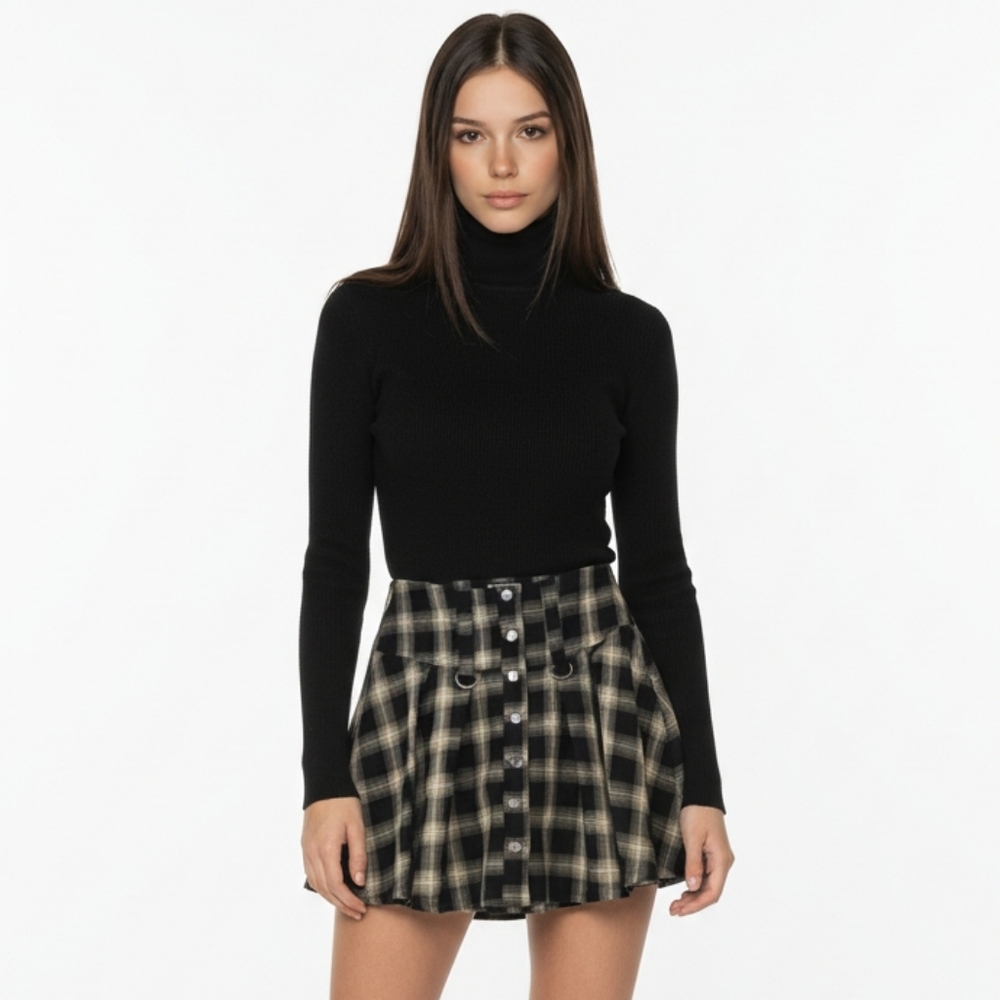 HT Hot Topic Grunge Punk Schoolgirl Black Yellow Plated Mini Skirt M 5e